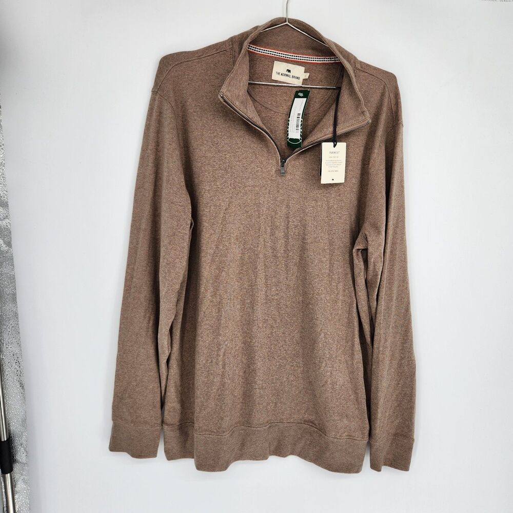 The Normal Brand Men's Brown Large Puremeso Lightweight 1/4 Zip‎ Sweater NWT